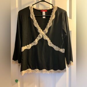 Anne Klein Black and Cream Lace Blouse. Size M